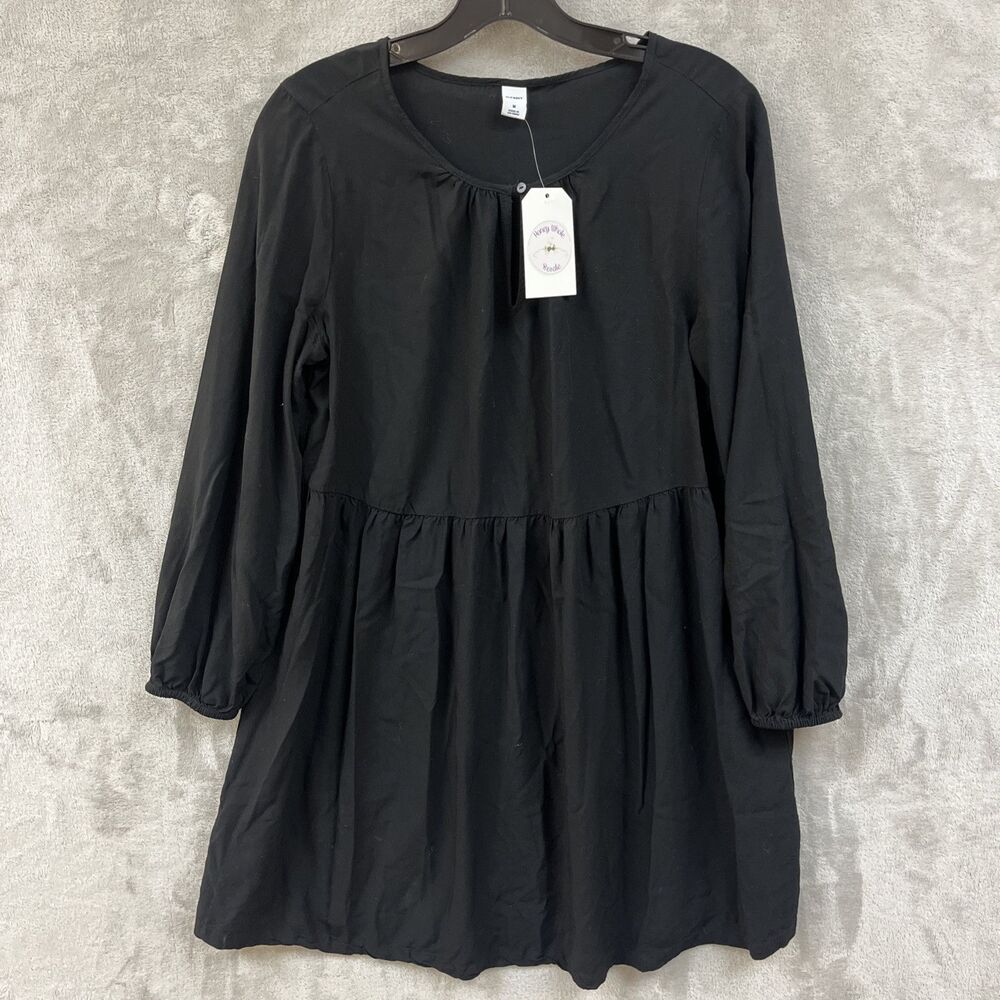 Old Navy Dress Women’s M Black Empire Waist Round‎ Neck Long Sleeve Rayon